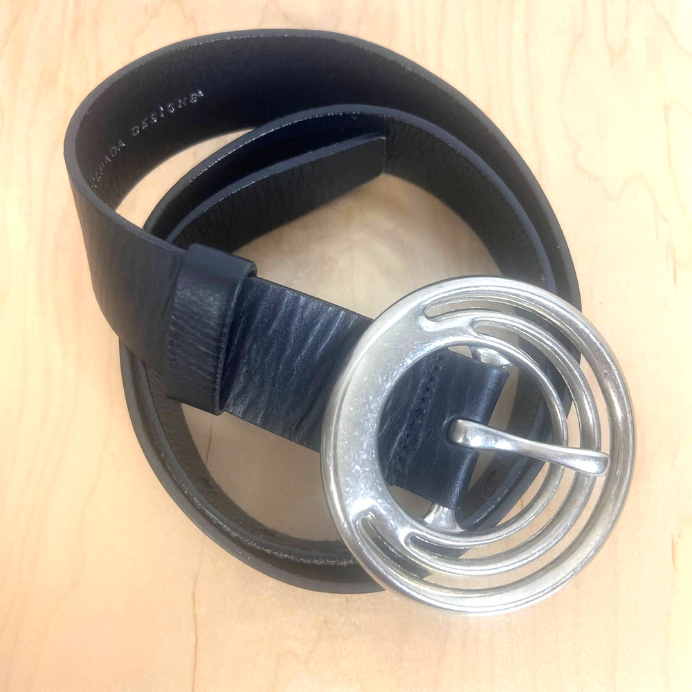 Silpada Black Leather Belt with Silver Circular Buckle - Picture 1 of 5